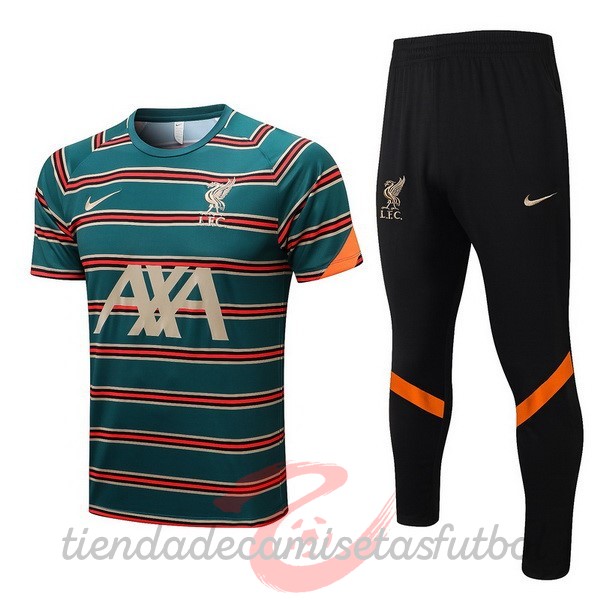 Entrenamiento Conjunto Completo Liverpool 2022 2023 Verde Naranja Negro Camisetas Originales Baratas