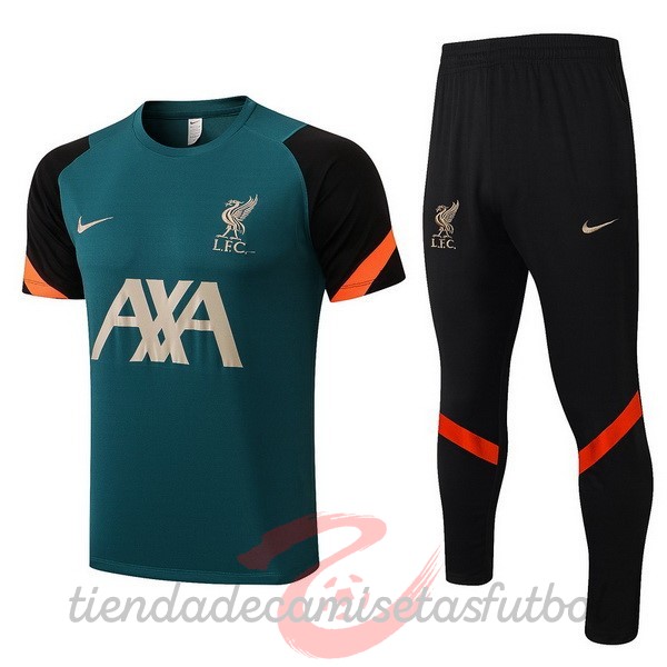 Entrenamiento Conjunto Completo Liverpool 2022 2023 Verde Negro Naranja Camisetas Originales Baratas