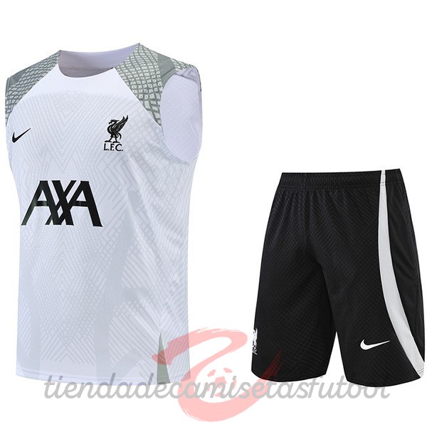 Entrenamiento Sin Mangas Conjunto Completo Liverpool 2022 2023 Blanco Gris Negro Camisetas Originales Baratas