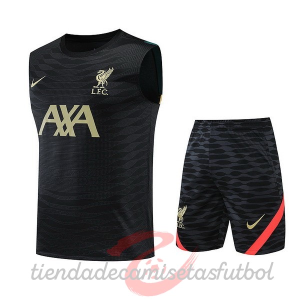 Entrenamiento Sin Mangas Conjunto Completo Liverpool 2022 2023 Negro Amarillo Camisetas Originales Baratas