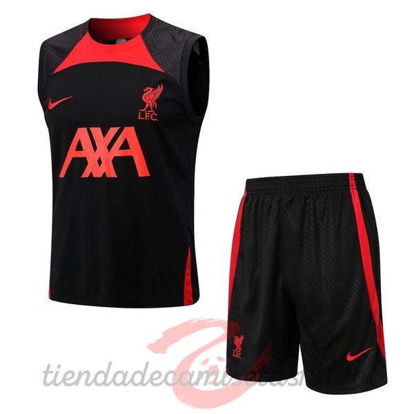 Entrenamiento Sin Mangas Conjunto Completo Liverpool 2022 2023 Negro I Rojo Camisetas Originales Baratas