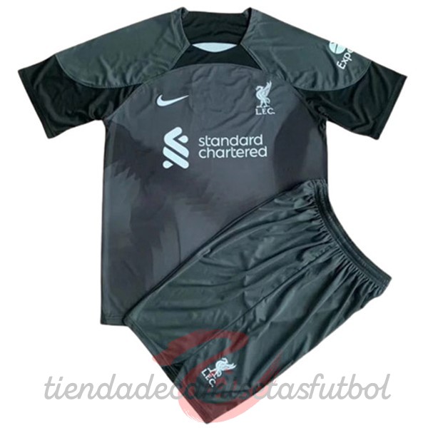 Portero Conjunto De Niños Liverpool 2022 2023 Negro Camisetas Originales Baratas