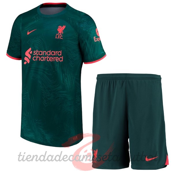 Tercera Conjunto De Niños Liverpool 2022 2023 Verde Camisetas Originales Baratas