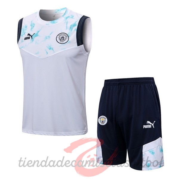 Entrenamiento Sin Mangas Conjunto Completo Manchester City 2022 2023 Blanco Azul Camisetas Originales Baratas