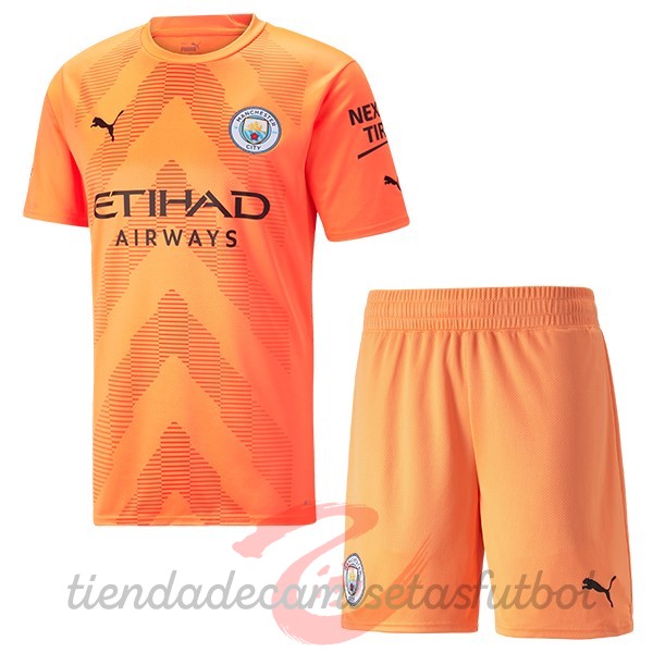 Portero Conjunto De Niños Manchester City 2022 2023 Naranja Camisetas Originales Baratas