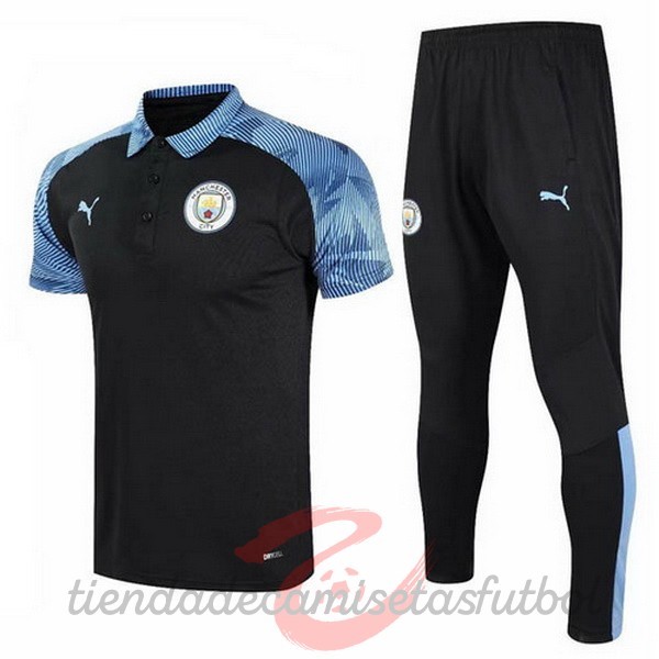 Conjunto Completo Polo Manchester City 2020 2021 Azul Negro Camisetas Originales Baratas