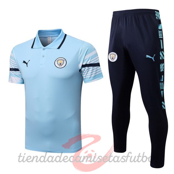 Conjunto Completo Polo Manchester City 2022 2023 Azul Claro Camisetas Originales Baratas