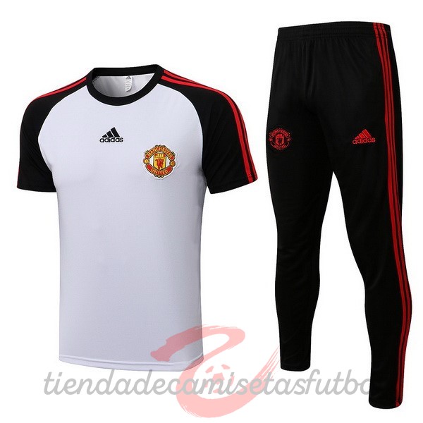 Entrenamiento Conjunto Completo Manchester United 2021 2022 Blanco I Negro Camisetas Originales Baratas