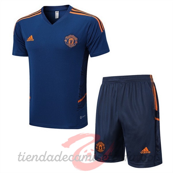 Entrenamiento Conjunto Completo Manchester United 2022 2023 Azul Naranja Camisetas Originales Baratas