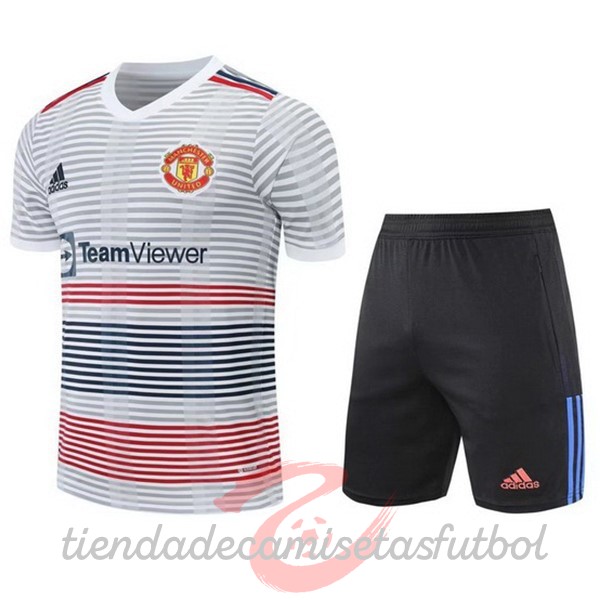 Entrenamiento Conjunto Completo Manchester United 2022 2023 Blanco Negro Camisetas Originales Baratas