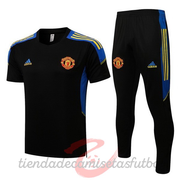 Entrenamiento Conjunto Completo Manchester United 2022 2023 Negro Azul Amarillo Camisetas Originales Baratas
