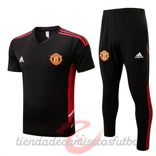 Entrenamiento Conjunto Completo Manchester United 2022 2023 Negro Rojo Camisetas Originales Baratas