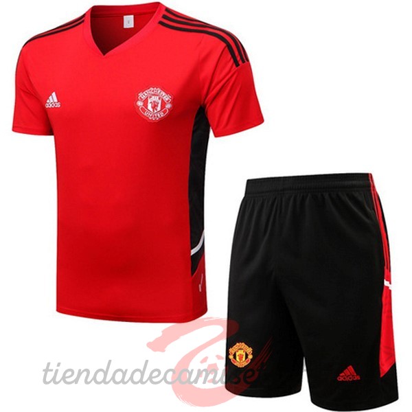 Entrenamiento Conjunto Completo Manchester United 2022 2023 Rojo II Negro Camisetas Originales Baratas