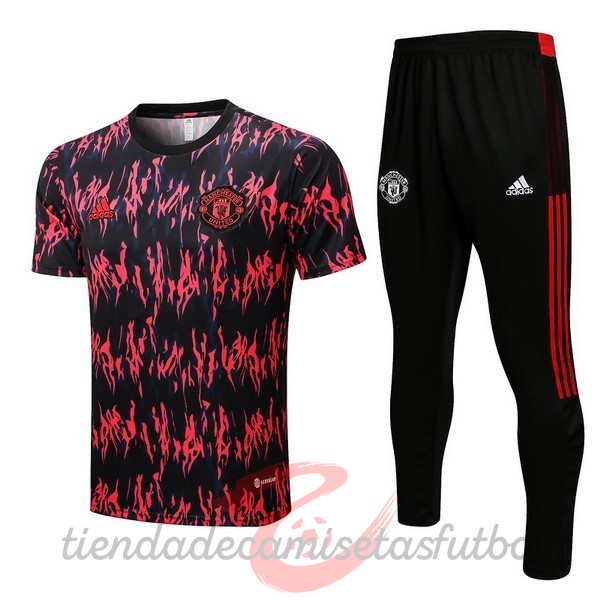 Entrenamiento Conjunto Completo Manchester United 2022 2023 Rojo Negro Camisetas Originales Baratas