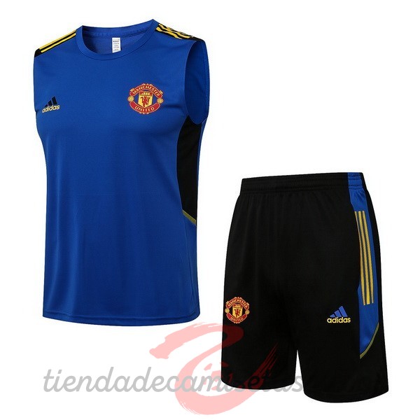 Entrenamiento Sin Mangas Conjunto Completo Manchester United 2022 2023 Azul Negro Camisetas Originales Baratas