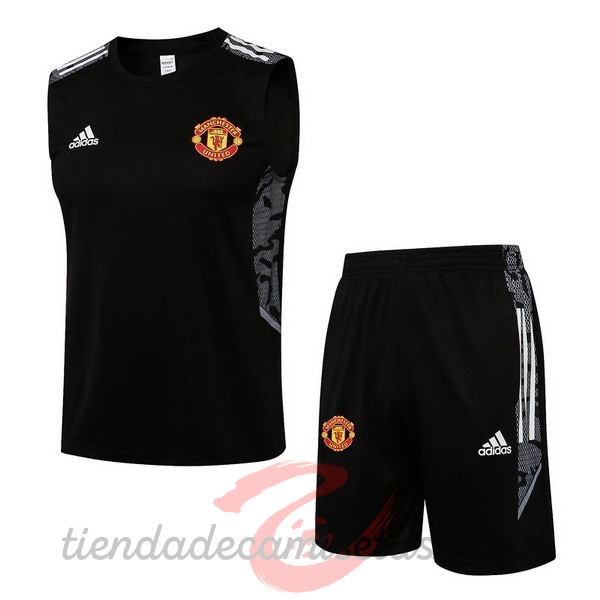 Entrenamiento Sin Mangas Conjunto Completo Manchester United 2022 2023 Negro Camisetas Originales Baratas