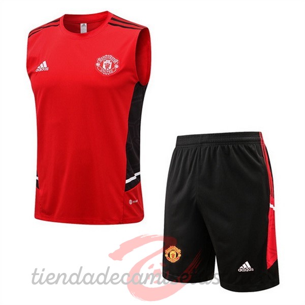 Entrenamiento Sin Mangas Conjunto Completo Manchester United 2022 2023 Rojo III Negro Camisetas Originales Baratas