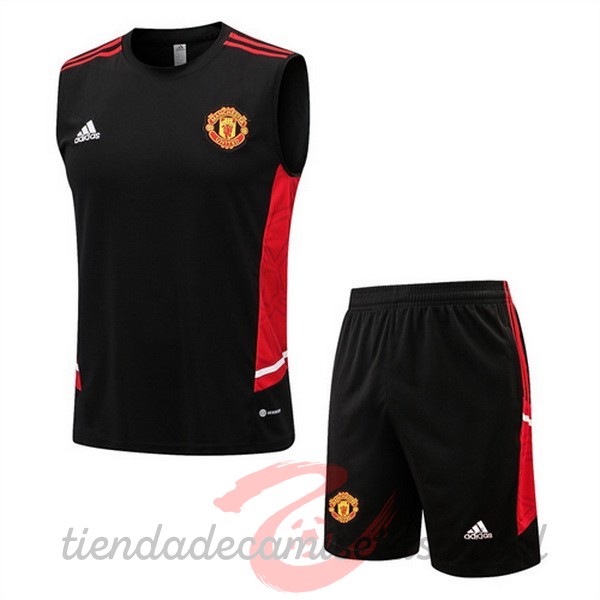 Entrenamiento Sin Mangas Conjunto Completo Manchester United 2022 2023 Rojo II Negro Camisetas Originales Baratas