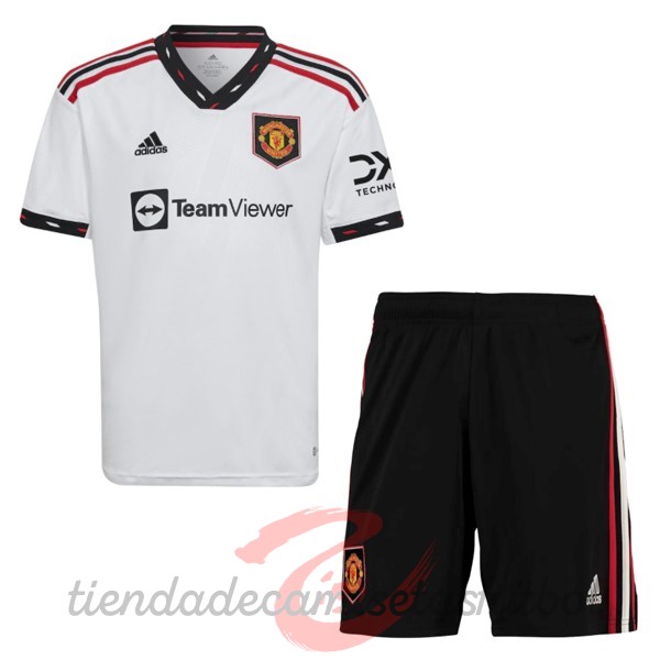 Segunda Conjunto De Niños Manchester United 2022 2023 Blanco Camisetas Originales Baratas