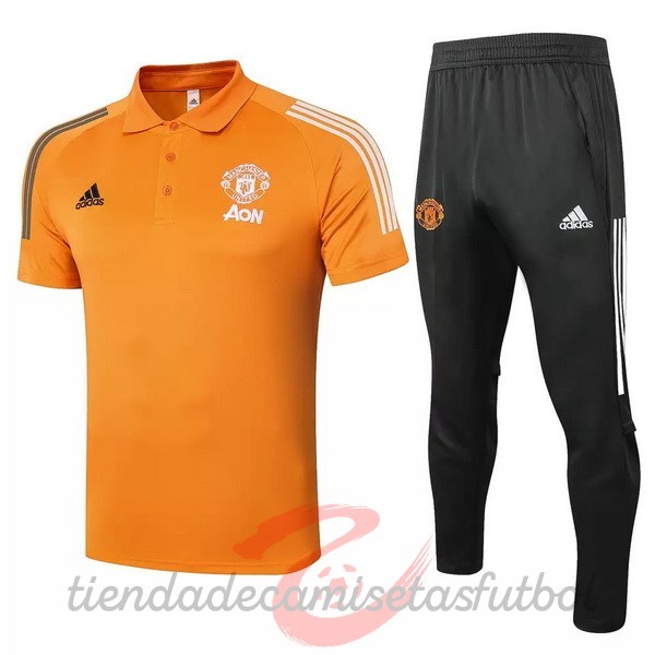 Conjunto Completo Polo Manchester United 2020 2021 Naranja Negro Camisetas Originales Baratas
