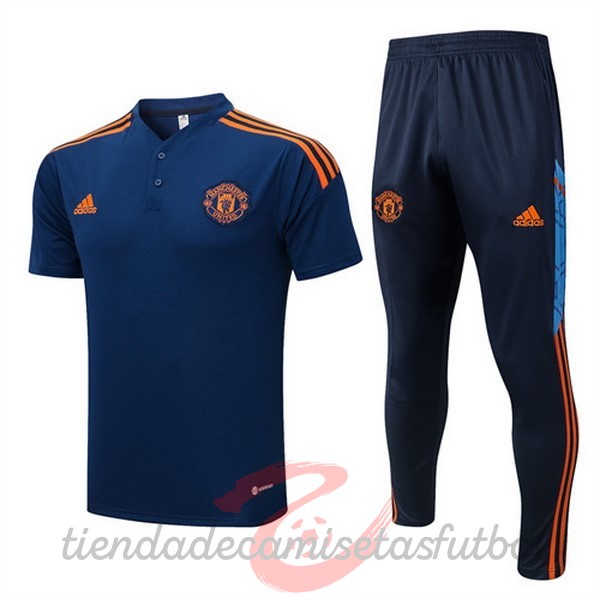 Conjunto Completo Polo Manchester United 2022 2023 Azul Naranja Camisetas Originales Baratas