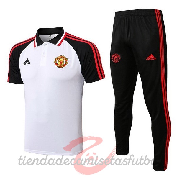 Conjunto Completo Polo Manchester United 2022 2023 Blanco Negro Rojo Camisetas Originales Baratas