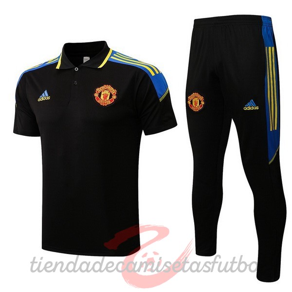 Conjunto Completo Polo Manchester United 2022 2023 Negro Amarillo Camisetas Originales Baratas