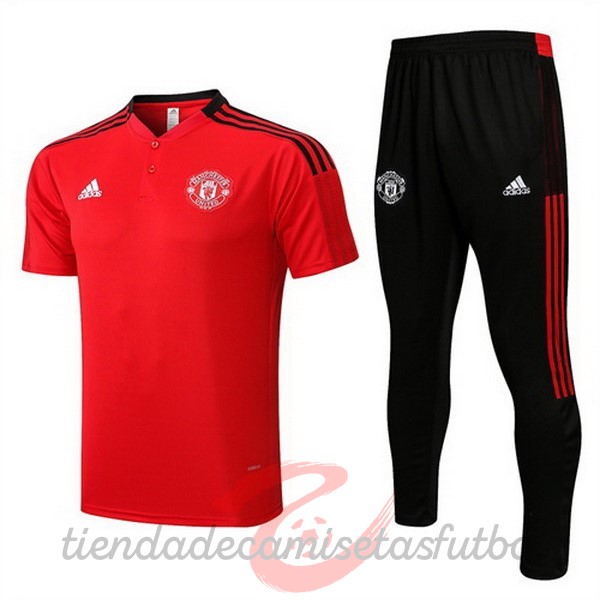 Conjunto Completo Polo Manchester United 2022 2023 Rojo Negro Camisetas Originales Baratas