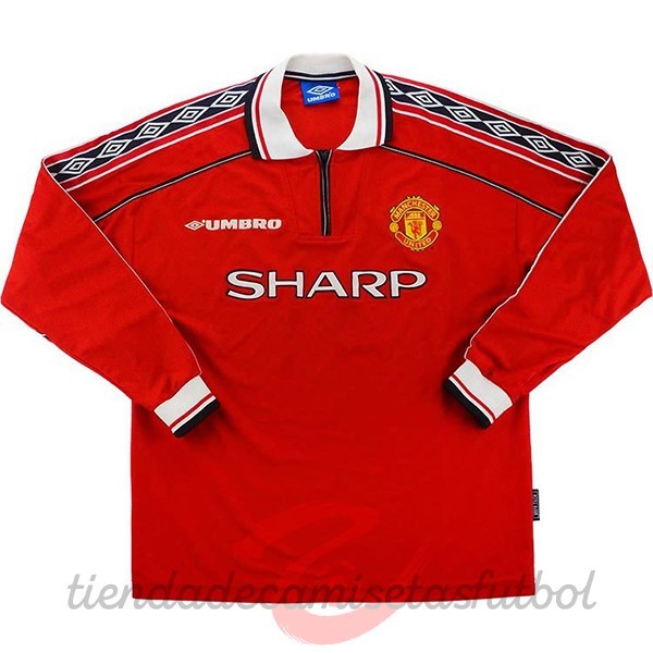 Casa Manga Larga Manchester United Retro 1998 1999 Rojo Camisetas Originales Baratas