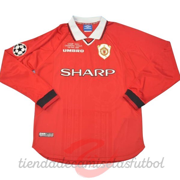 Casa Manga Larga Manchester United Retro 1999 Rojo Camisetas Originales Baratas