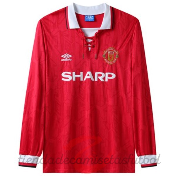 Casa Manga Larga Manchester United Retro 1992 1994 Rojo Camisetas Originales Baratas