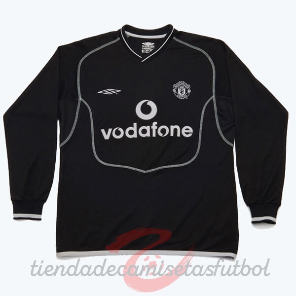 Segunda Manga Larga Manchester United Retro 2000 2002 Negro Camisetas Originales Baratas