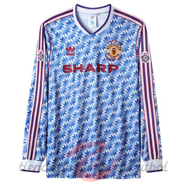 Segunda Manga Larga Manchester United Retro 1992 Azul Camisetas Originales Baratas