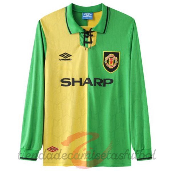 Tercera Manga Larga Manchester United Retro 1992 1994 Verde Amarillo Camisetas Originales Baratas
