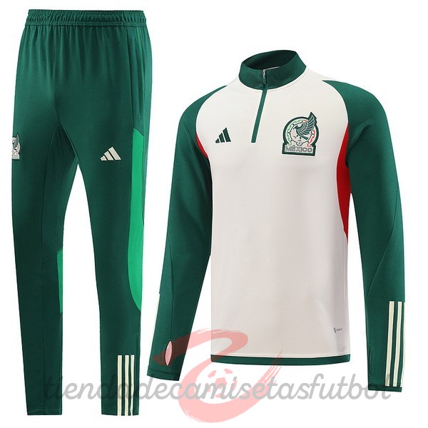 Conjunto Completo Sudadera Entrenamiento México 2022 Blanco Verde Camisetas Originales Baratas