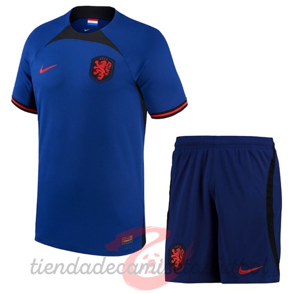 Segunda Conjunto De Niños Países Bajos 2022 Azul Camisetas Originales Baratas