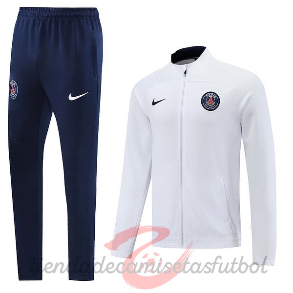 Conjunto Completo Ropa Deportiva Con Cremallera Larga Paris Saint Germain 2022 2023 Blanco Azul Camisetas Originales Baratas