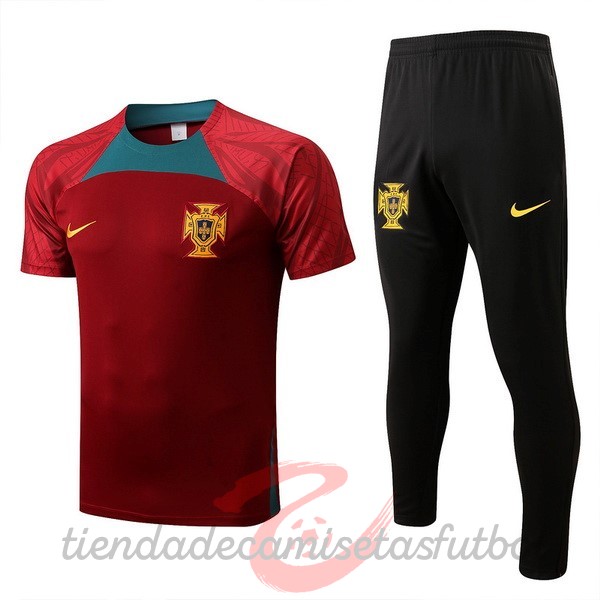 Entrenamiento Conjunto Completo Portugal 2022 Rojo Verde Negro Camisetas Originales Baratas