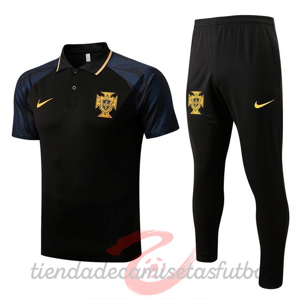 Conjunto Completo Polo Portugal 2022 Negro Camisetas Originales Baratas