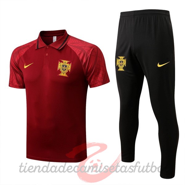 Conjunto Completo Polo Portugal 2022 Rojo Negro Camisetas Originales Baratas