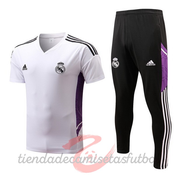 Entrenamiento Conjunto Completo Real Madrid 2022 2023 Blanco Negro Purpura Camisetas Originales Baratas