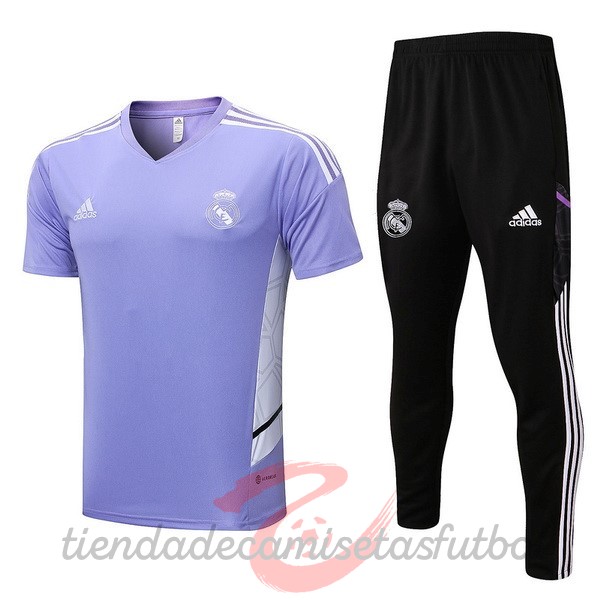 Entrenamiento Conjunto Completo Real Madrid 2022 2023 Purpura Negro Camisetas Originales Baratas