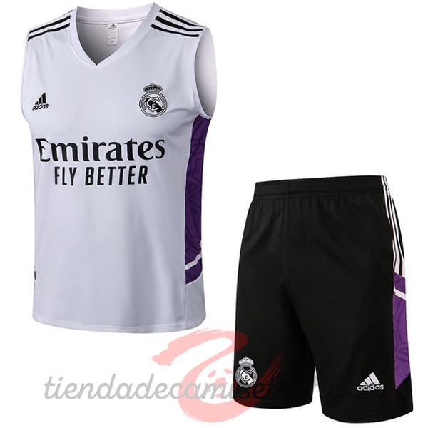 Entrenamiento Sin Mangas Conjunto Completo Real Madrid 2022 2023 Blanco Purpura Negro Camisetas Originales Baratas