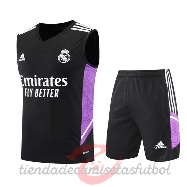 Entrenamiento Sin Mangas Conjunto Completo Real Madrid 2022 2023 Negro Purpura Camisetas Originales Baratas