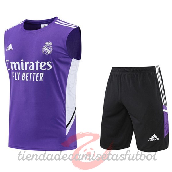Entrenamiento Sin Mangas Conjunto Completo Real Madrid 2022 2023 Purpura Negro Blanco Camisetas Originales Baratas
