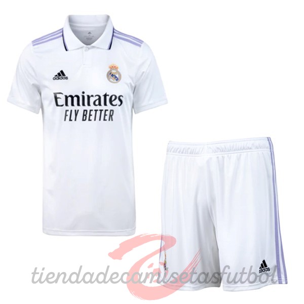 Casa Conjunto De Niños Real Madrid 2022 2023 Blanco Camisetas Originales Baratas