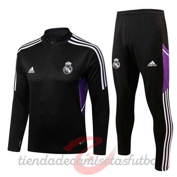Chandal Niños Real Madrid 2022 2023 Negro Purpura Camisetas Originales Baratas