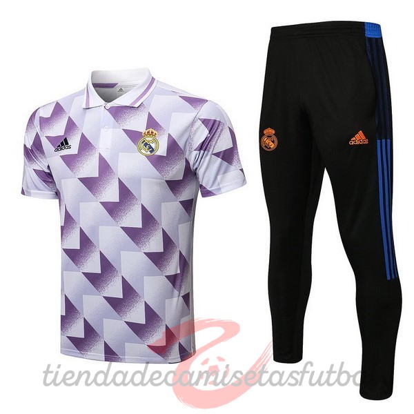 Conjunto Completo Polo Real Madrid 2022 2023 Purpura Blanco Camisetas Originales Baratas