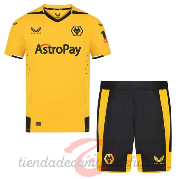 Casa Conjunto De Niños Wolves 2022 2023 Amarillo Negro Camisetas Originales Baratas